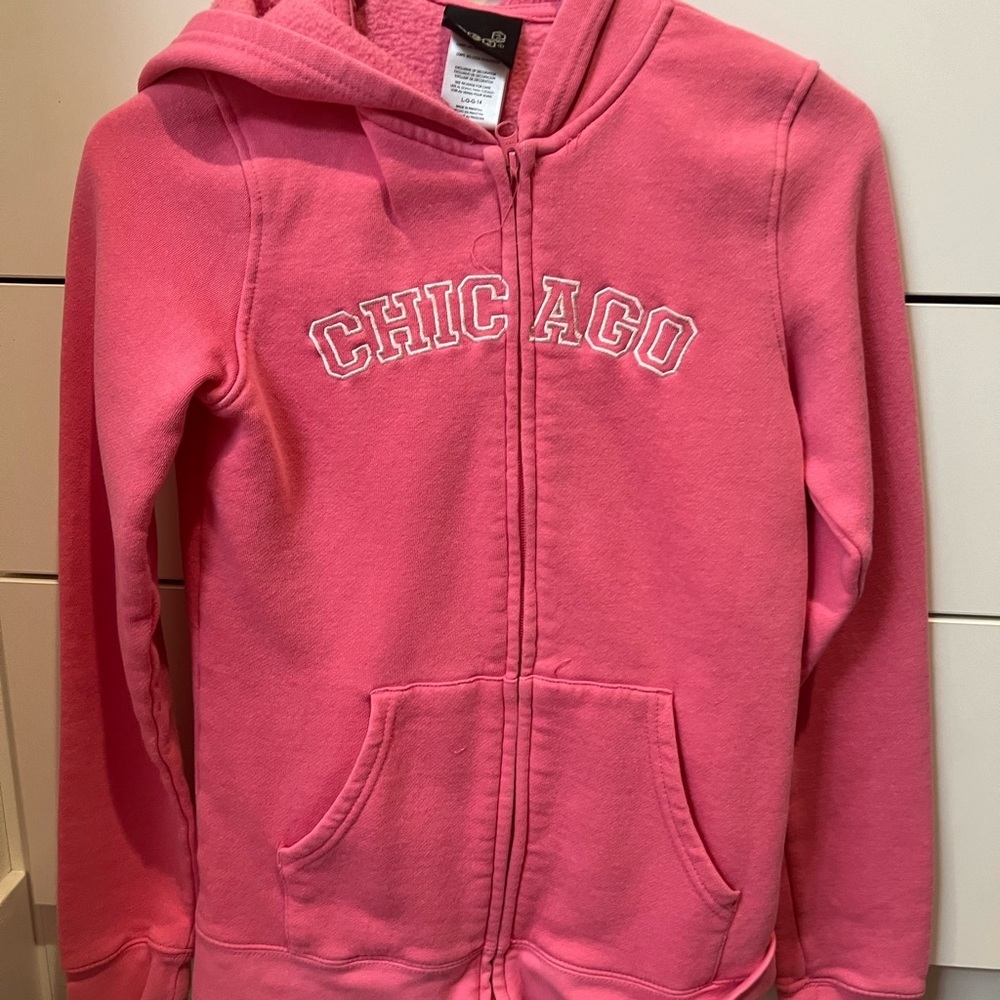 Chicago Full Zip Hoodie Sweatshirt Pink Girls Large